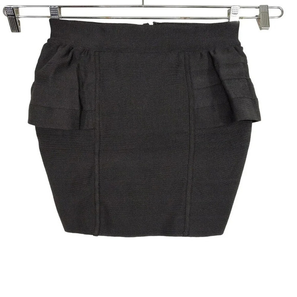 Forever 21 Pencil Bodycon Skirt Women Size L Black Tiered Sides Exposed Zipper - Picture 1 of 6